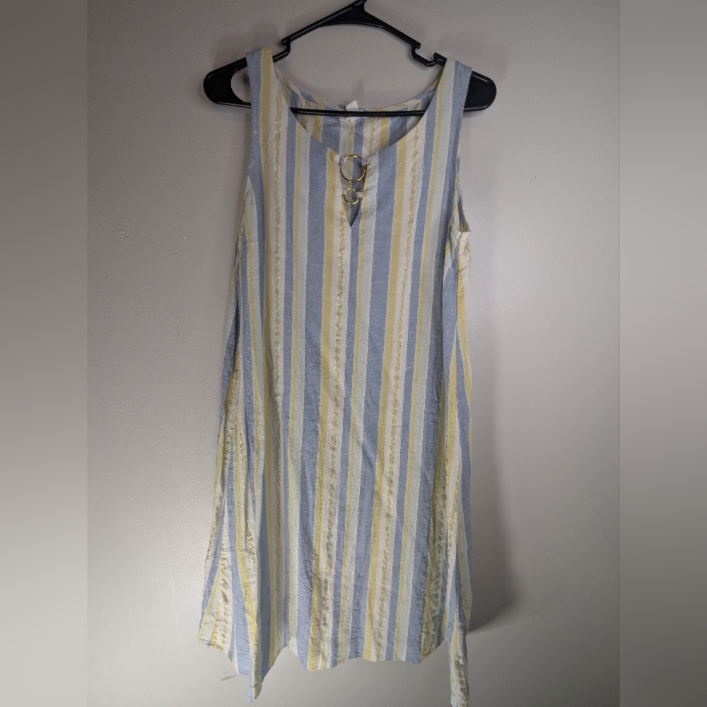 Chloe + Renee Striped Sleeveless Dress in Blue and Yellow Size M